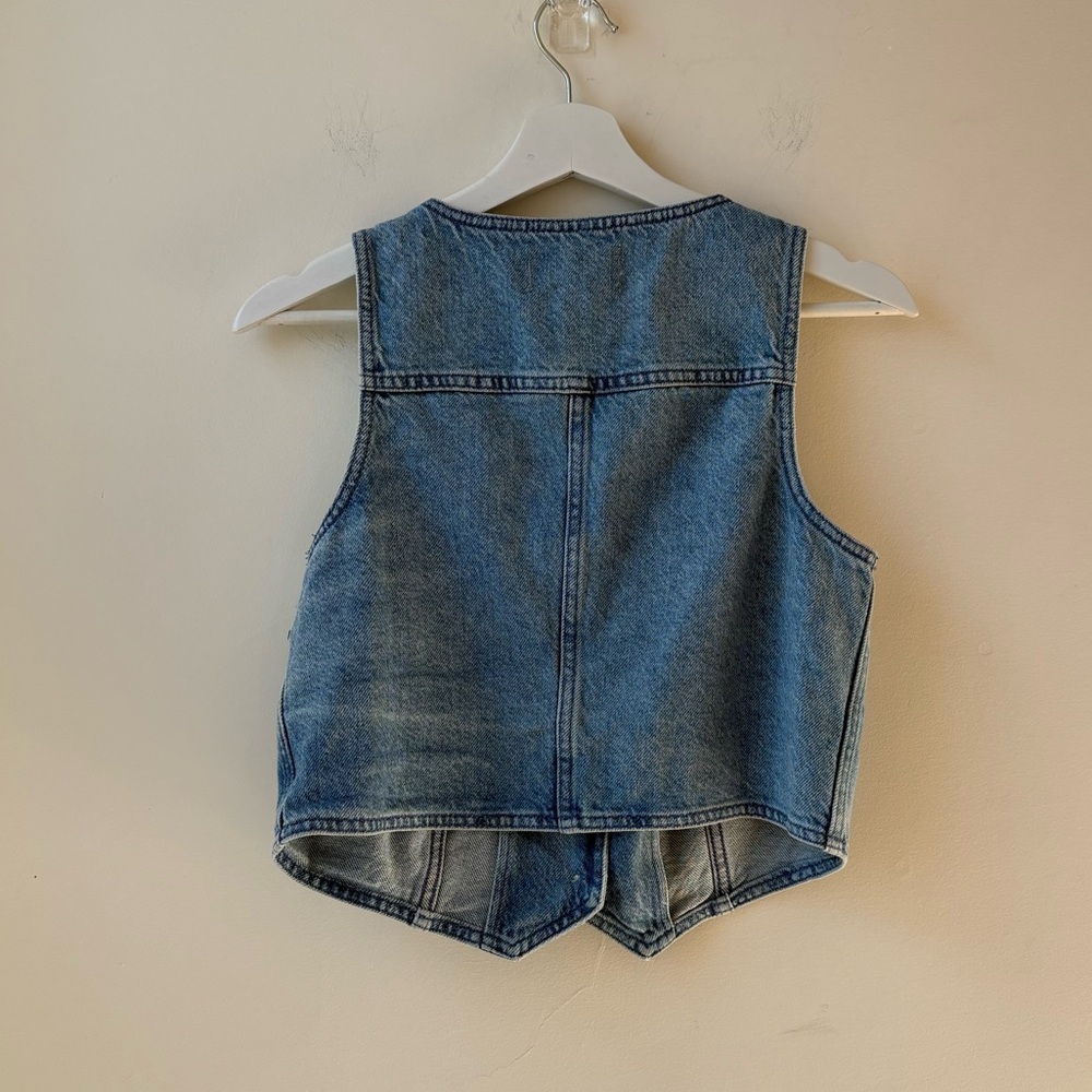 Cotton-Hemp Denim Katrina Crop Vest Top - Picture 4 of 14